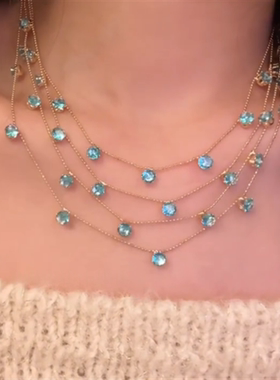 蓝色锆石流苏人鱼公主项链女