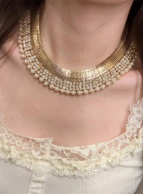 金色镶钻珍珠项链女款