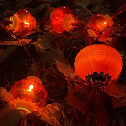 新装PDX饰L中ED节太阳能红灯笼灯串国结福字小彩灯年日喜庆氛围闪