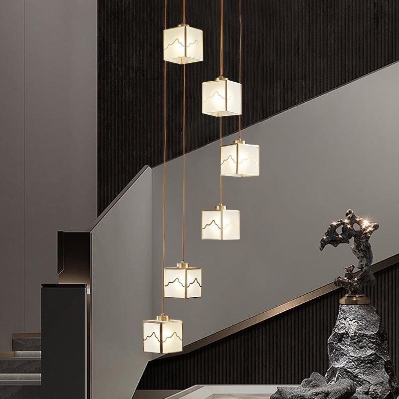 新中式客厅8162系列吊灯中国全铜玻风灯璃轻奢餐厅复楼别墅式过道