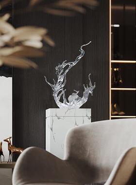 透明树脂浪花摆件雕塑客厅玄关抽象装饰艺术酒店会所大堂摆设