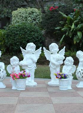 户外天使花缸摆件花园庭院别墅装饰品玻璃钢公园小区草坪景观雕塑