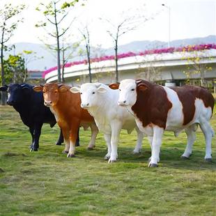 户外玻璃钢大型仿真西门塔尔安格斯黑牛和牛雕塑模型园林装饰摆件