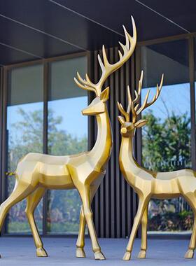 玻璃钢几何块面梅花鹿雕塑摆件园林景观售楼处小区草坪抽象鹿装饰