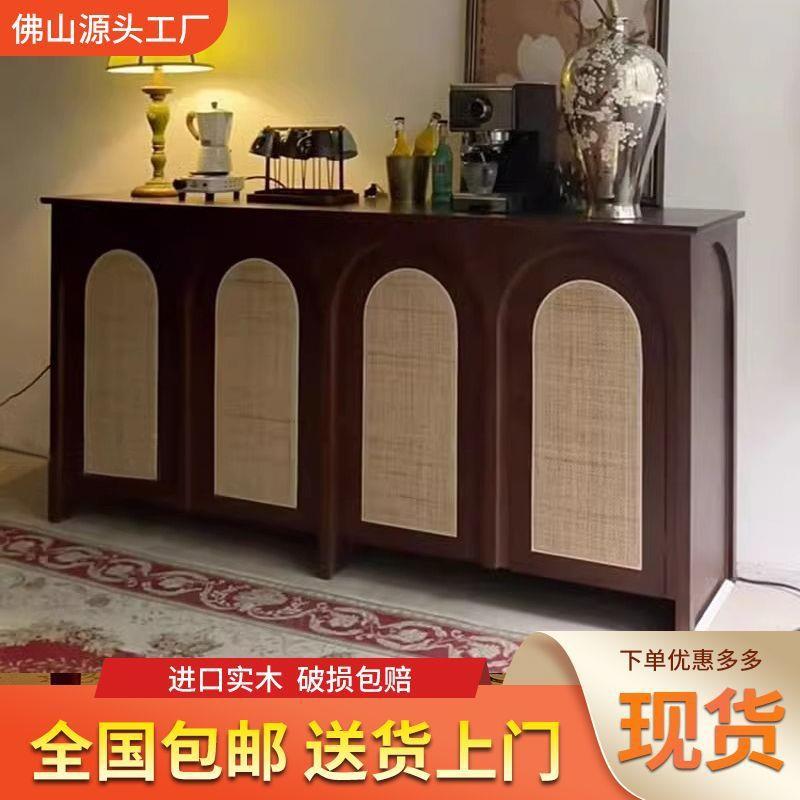 法式中古风拱形门实木餐边柜复古靠墙茶水柜玄关储物斗柜客厅家用