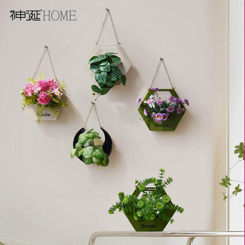 壁挂墙面上装饰品墙壁遮丑挂饰客厅假花绿植挂花器儿童房仿真花墙