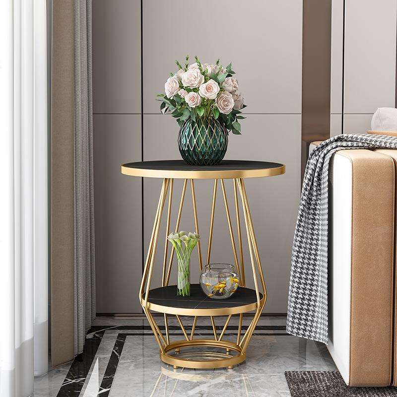 现代简约客厅创意花架北欧边几轻奢家用小户型床头柜岩板铁艺角几