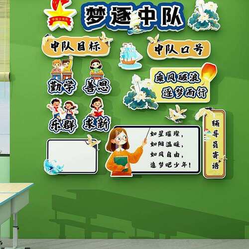逐梦中队角布置墙贴少先队班级文化开学黑板教室装饰青松启航摘星