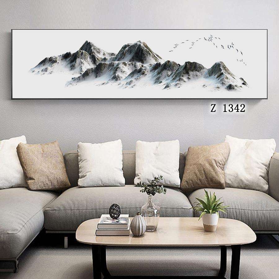 新款有框画新中式国画风格宾馆床头横版装饰画客厅挂画山水画