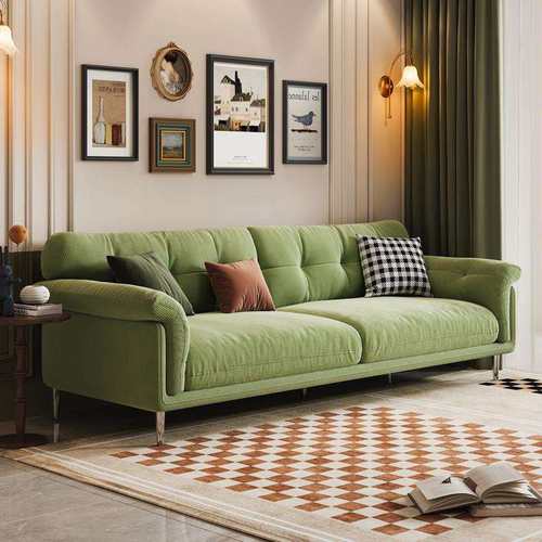 法式复古风布艺沙发客厅2023新款小户型直排三人位网红灯芯绒沙发
