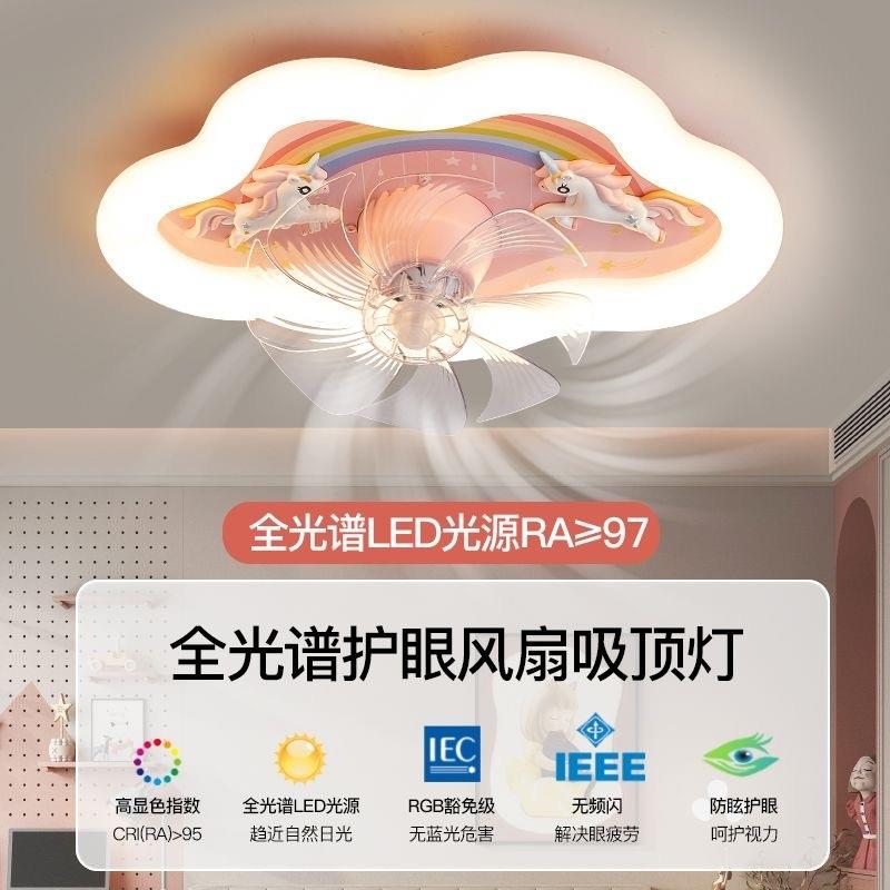 新款云朵儿童房风扇男孩女孩恶公主房间卧室光谱护眼智能吸顶灯