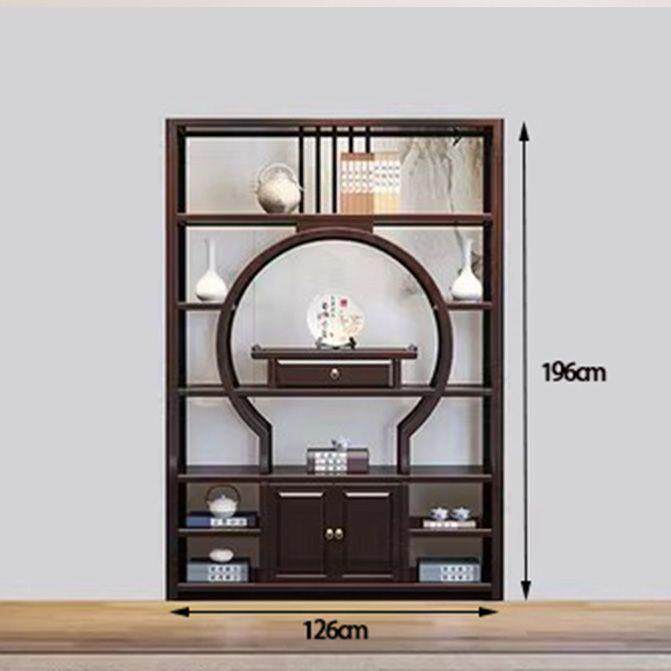 新中式实木博古架多宝阁书架柜橡木多宝阁茶室置物架免安装