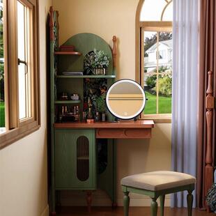 法式复古梳妆台小户型转角梳妆台斗柜一体中古风收纳置物架妆台