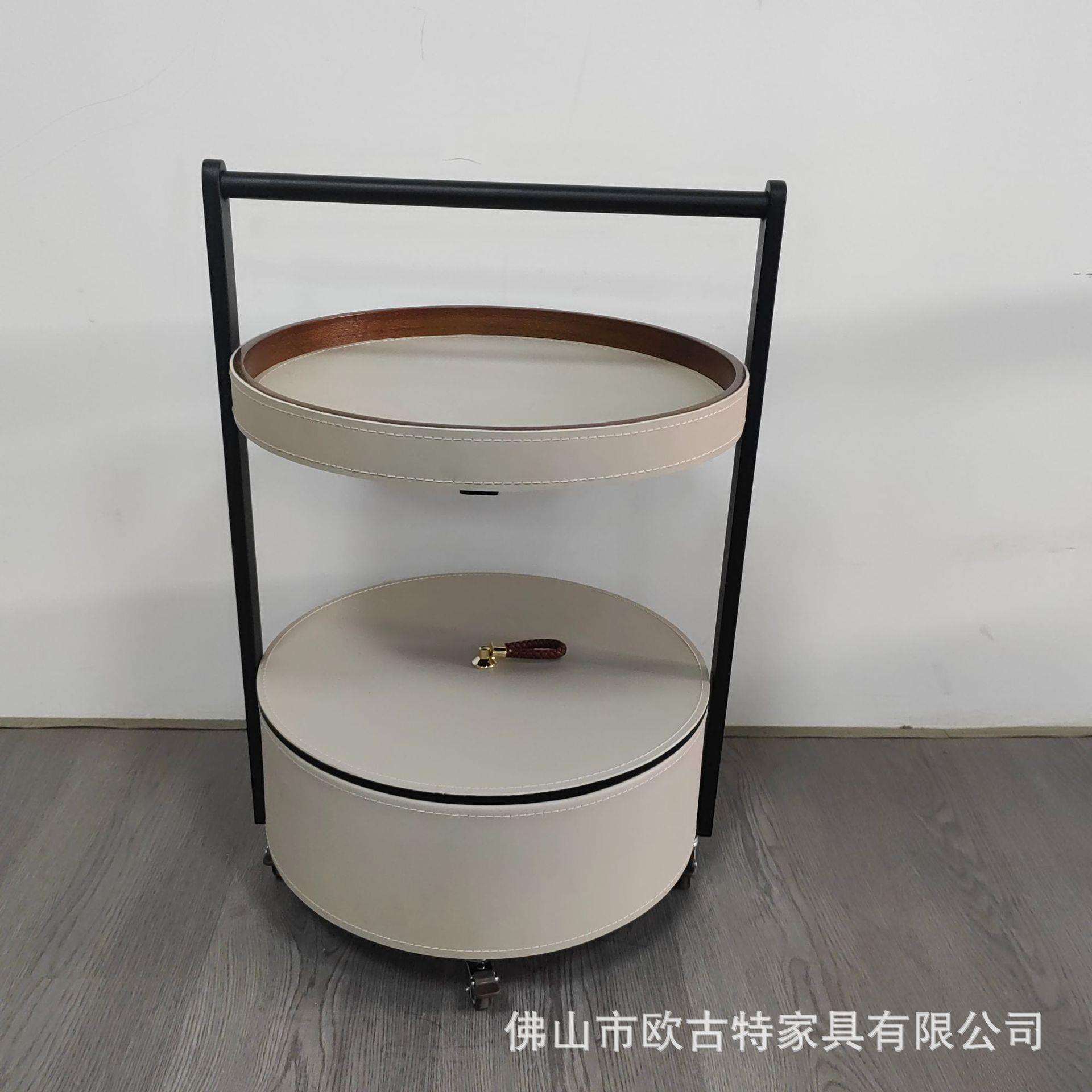 创意客厅沙发边角几网红小茶几置物架马鞍皮不锈钢可移动推车边几