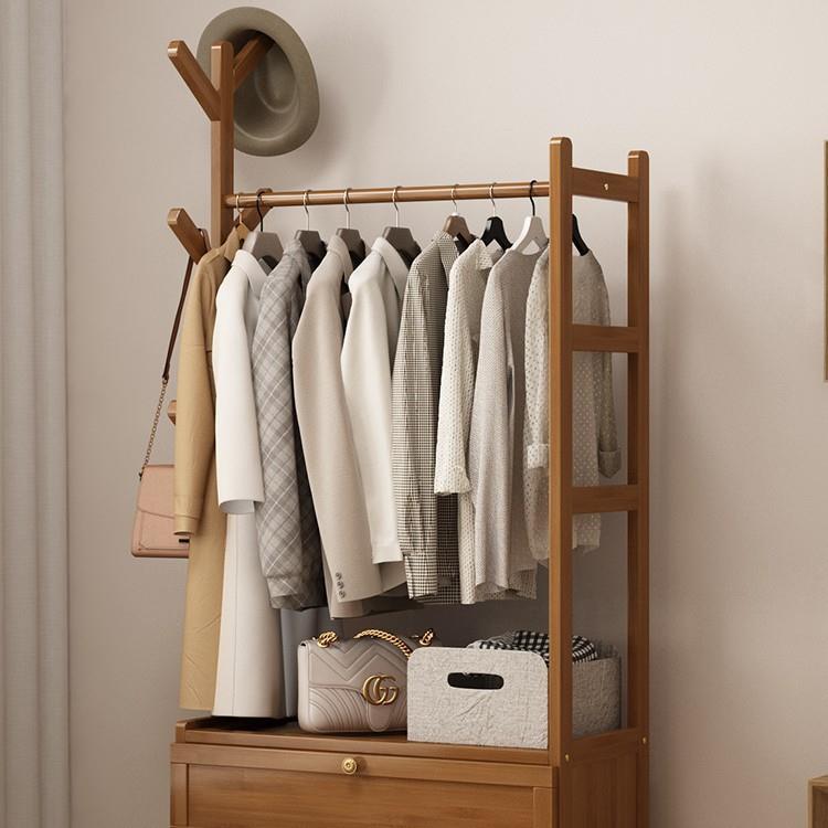 挂衣架家用带储物柜落地卧室衣帽架简易房间挂衣服的架子置物架子