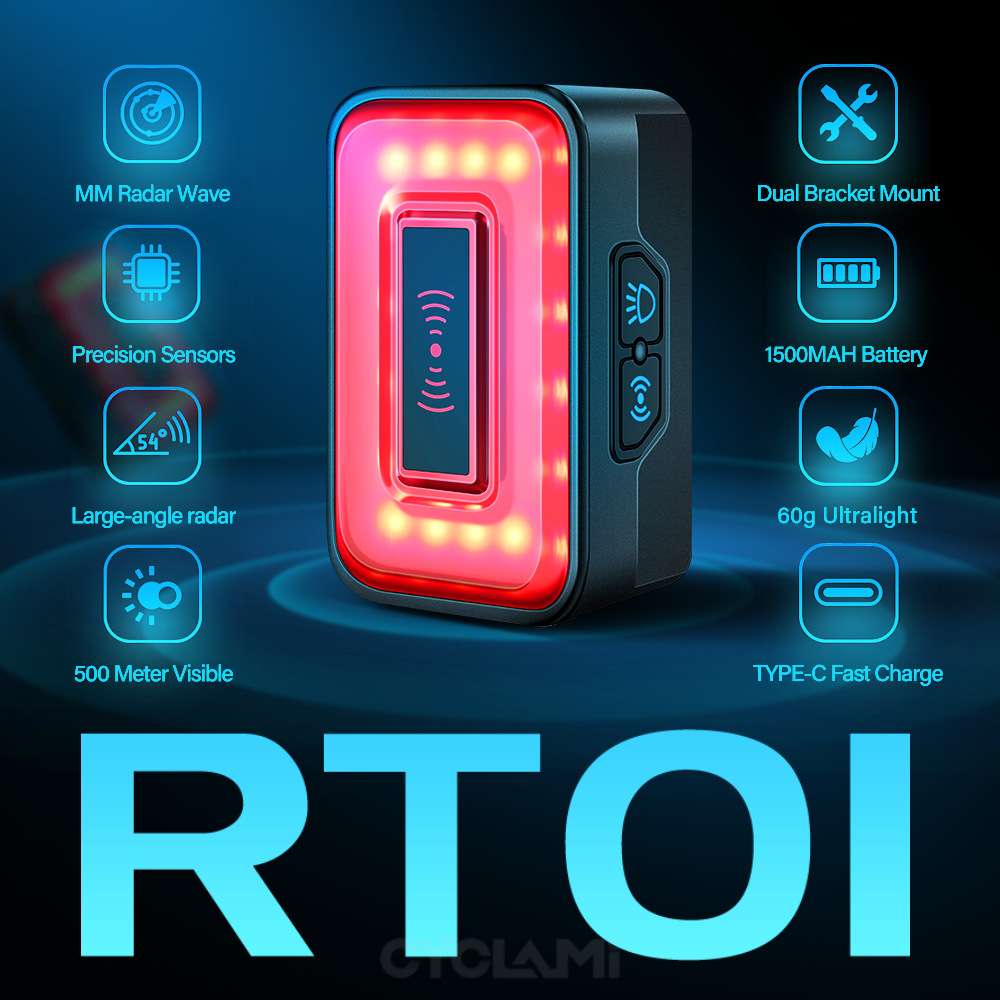 RT01智能雷达尾灯通用新款一体自行车夜骑灯自行车灯精准侦测尾灯
