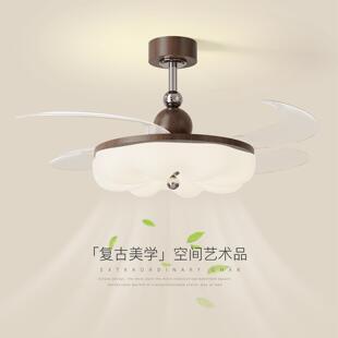 中古餐厅吊灯风扇灯简约胡桃木全光谱护眼卧室隐形静音一体吊扇灯