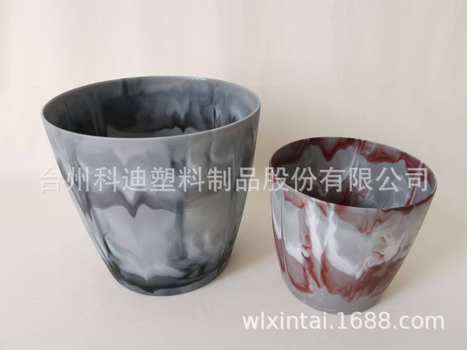 外贸工厂出口尾单库存处理大理石纹塑料花盆容器可水培养植盆