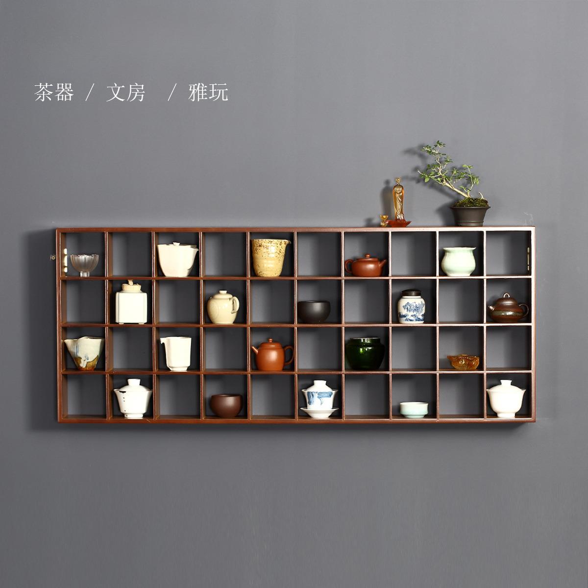 多宝阁壁挂博古架壁挂上墙茶具展示置物架古董架40格
