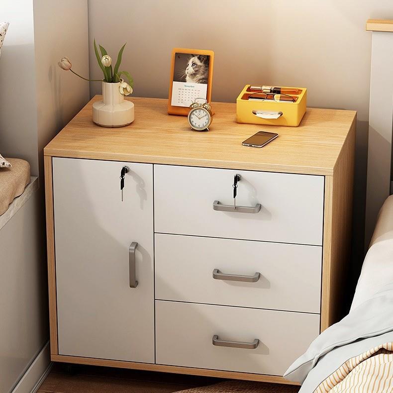 床头柜带锁简约现代卧室收纳柜小型出租房用简易储物柜移动置物架
