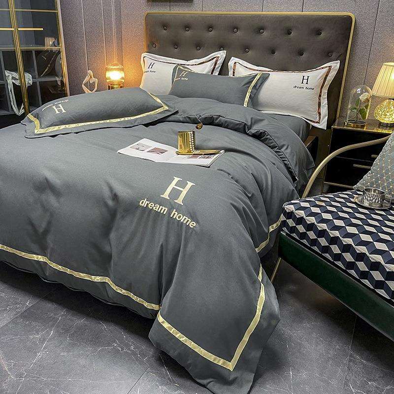 轻奢水洗棉刺绣床上四件套夏季磨毛床单床笠被套罩单件单人三件套