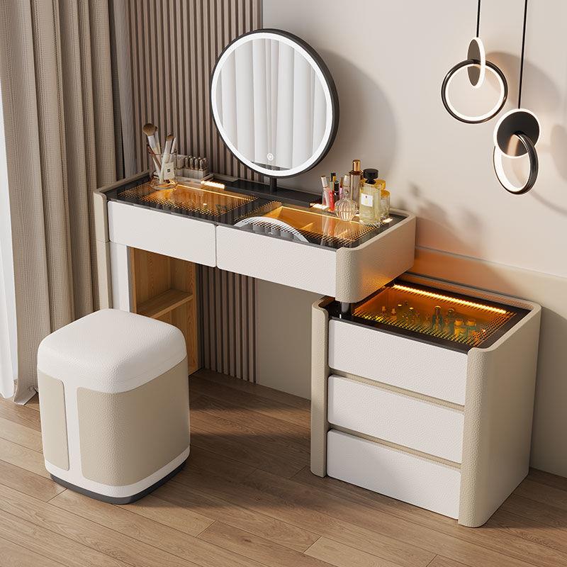 2025新款实木梳妆台现代简约胡桃木化妆桌卧室床头斗柜一体化妆台