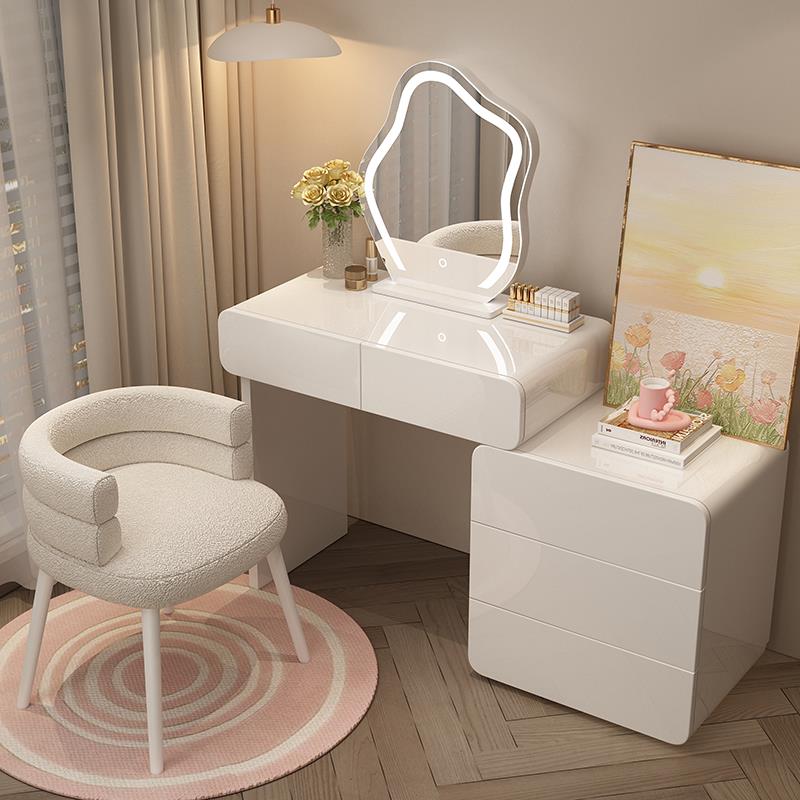 新款卡拉魔法实木奶油风梳妆台收纳柜一体床尾柜风斗柜化妆桌