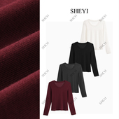 天鹅颈 2025秋款 桑蚕丝山羊绒U领长袖 气质显瘦百搭打底衫 T恤AL