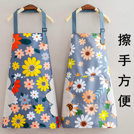小清新家用厨房女围裙时尚防水防油污薄款家务清洁围腰时尚工作服