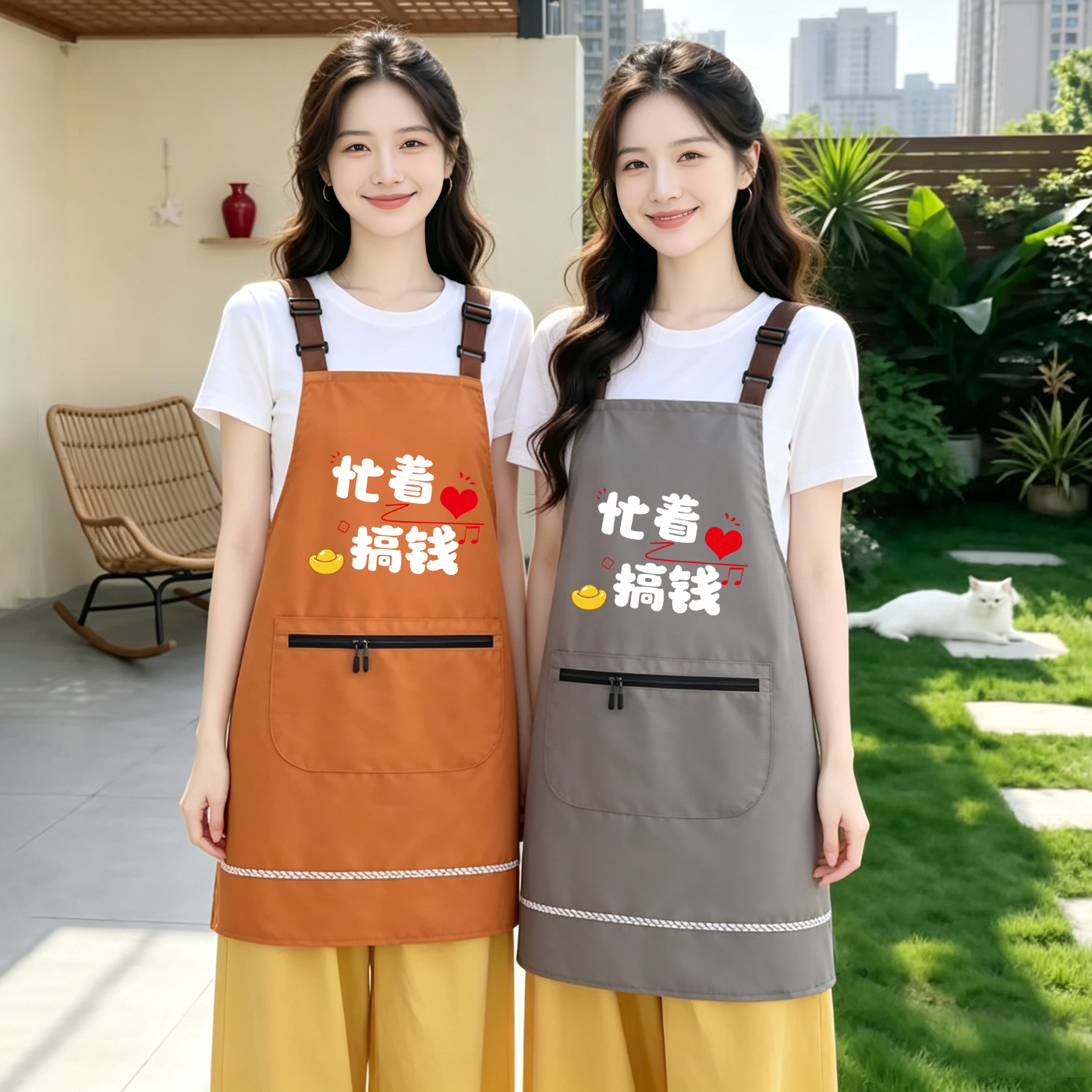 成人简约围腰无袖防水透气围裙耐脏新款家用厨房做饭罩衣餐饮上班