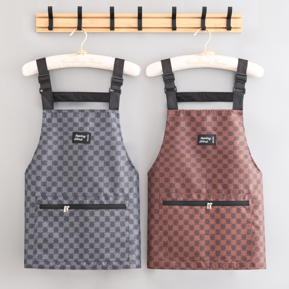 时尚拉链口袋防泼水防油围腰干活家用做饭围裙透气耐脏可印字厨房