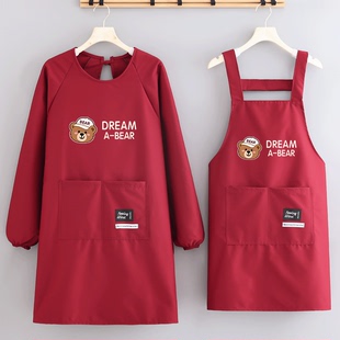 卡通爆款 围裙男女餐饮工作服 防泼水舒适透气罩衣成人上班外穿长袖