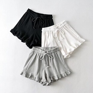 color shorts纯色花边华夫格运动短裤 lace sport 女 Waffle Solid