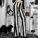 waisted 喇叭裤 striped fit High pants高腰条纹修身 slim flared