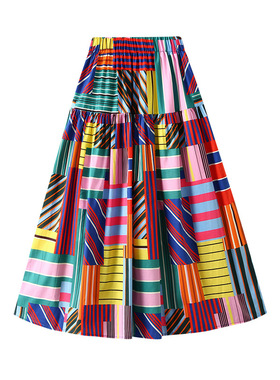 Women's mid length floral A-line skirt  女士中长款碎花a字裙