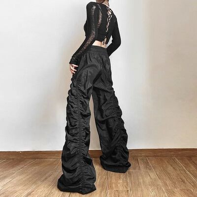 Solid color layered pleated casual pants纯色层次感抽褶长裤女