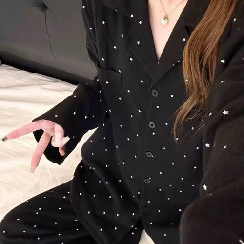 春秋女棉质长袖长裤睡衣套装