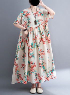 Women's large print loose casual dress  大码印花宽松休闲长裙