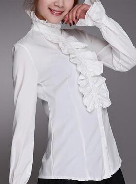 Women's solid color slim fitting ruffled shirt纯色修身衬衣女