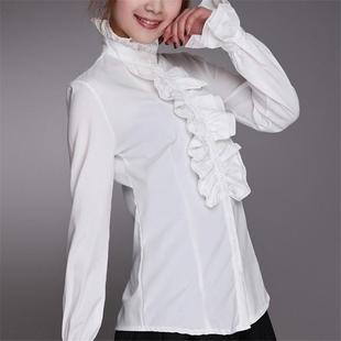 Women's solid color slim fitting ruffled shirt纯色修身衬衣女
