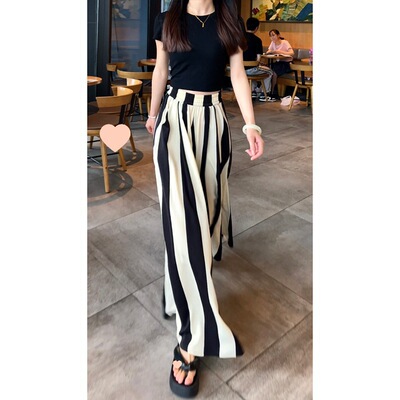 Mid waist loose casual pants for women中腰印花宽松休闲长裤女