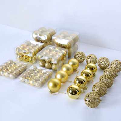 圣诞球礼盒100个装 3-6CM 圣诞树装饰品 亮光球亚光球粉球镂空球