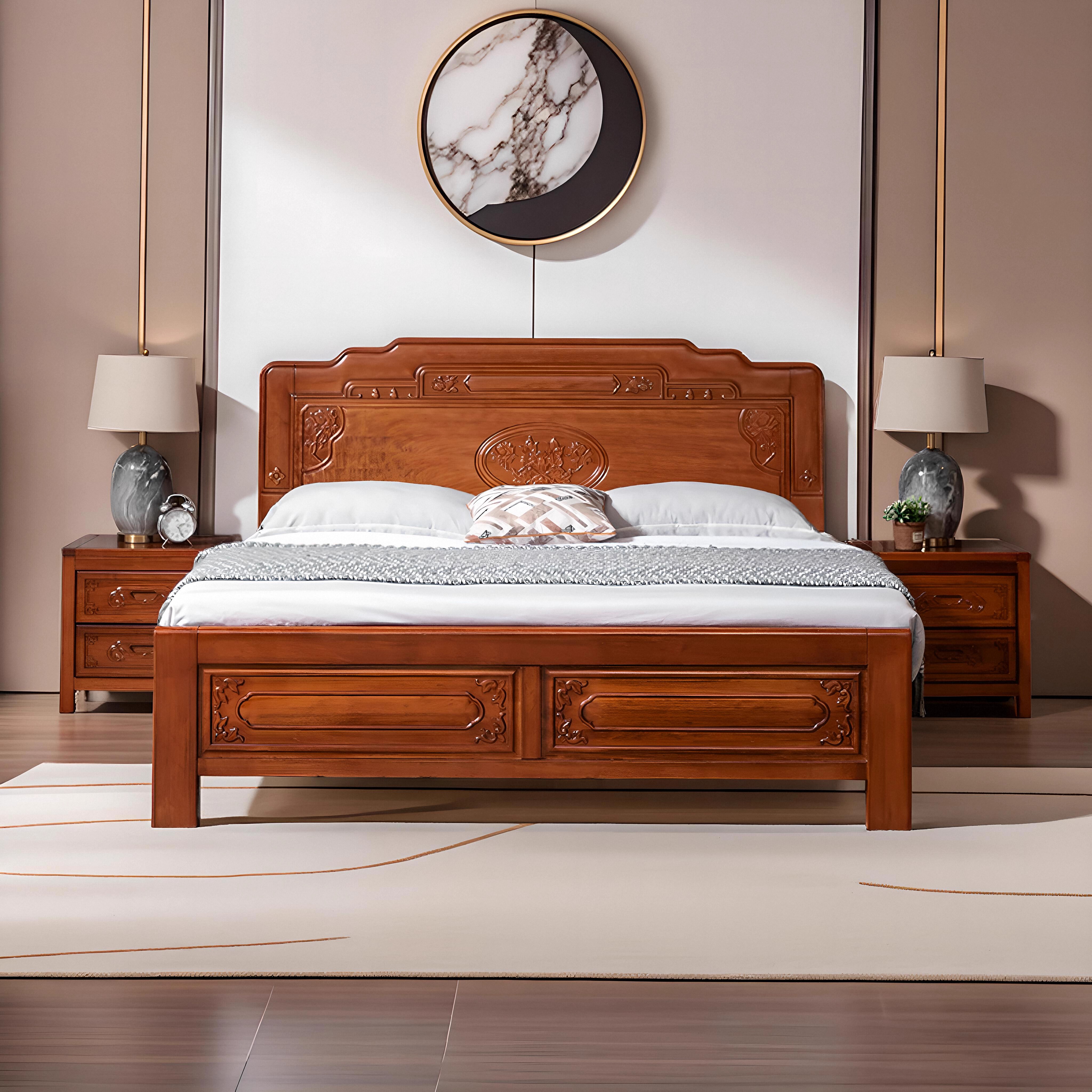 新中式金花梨木实木双人床主卧室