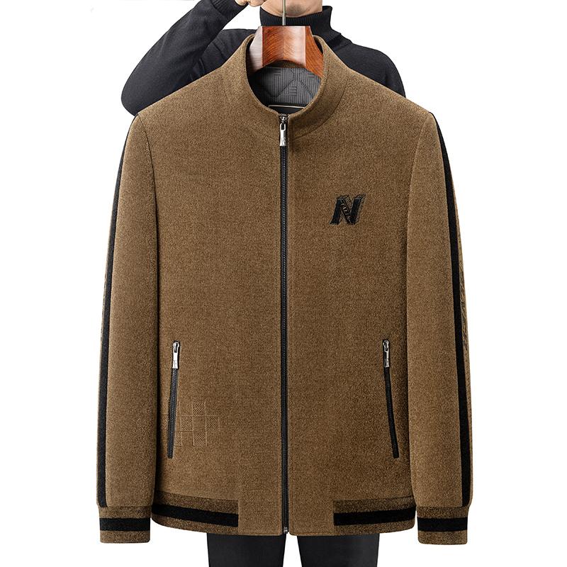 高档外套男2024秋冬季新款中青年潮流加厚保暖男装立领毛呢子夹克
