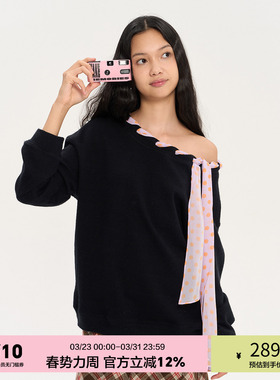 「heris」彩色波点丝巾系带 一字肩/露肩两穿 慵懒氛围感针织卫衣