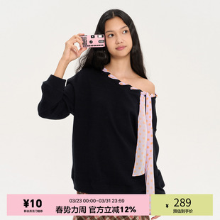 慵懒氛围感针织卫衣 露肩两穿 「heris」彩色波点丝巾系带 一字肩