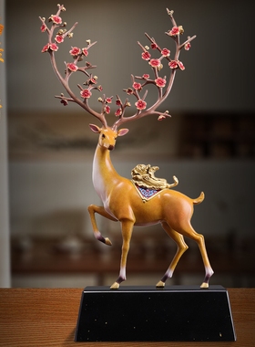 铜鹿摆件福禄百财客厅玄关桌面装饰品公司领导办公室乔迁开业礼品