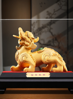 绒沙金招财貔貅摆件酒柜客厅办公室装饰品公司开业乔迁新居礼品
