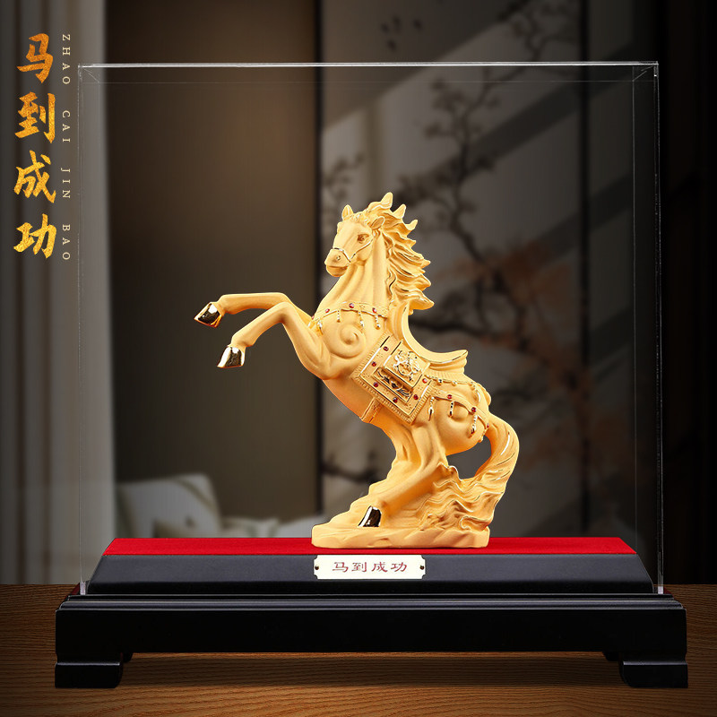 绒沙金铜马摆件马到成功客厅领导高档办公室装饰公司乔迁开业礼物