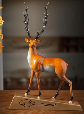 摆件纯手工礼盒装一鹿高升新中式